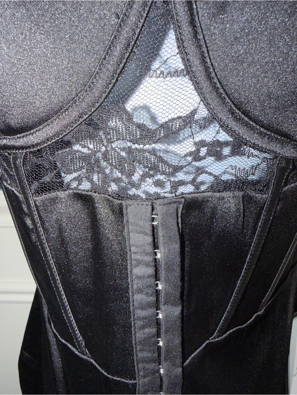 Katie Rae Macy's Black Satin Lace-Trim Bustier Slip Dress, NWT, Large - Picture 2 of 8
